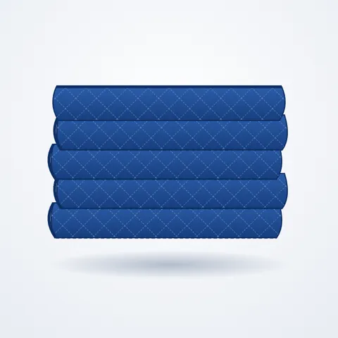 Stack of quilted blue moving blankets, Atlanta