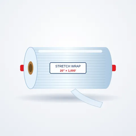 Roll of stretch wrap with handles, 20 inch by 1,000 feet